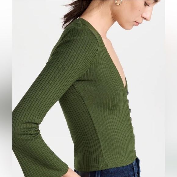 Reformation Gellar Green Ribbed Button-Up Top Size Medium - Picture 2 of 7